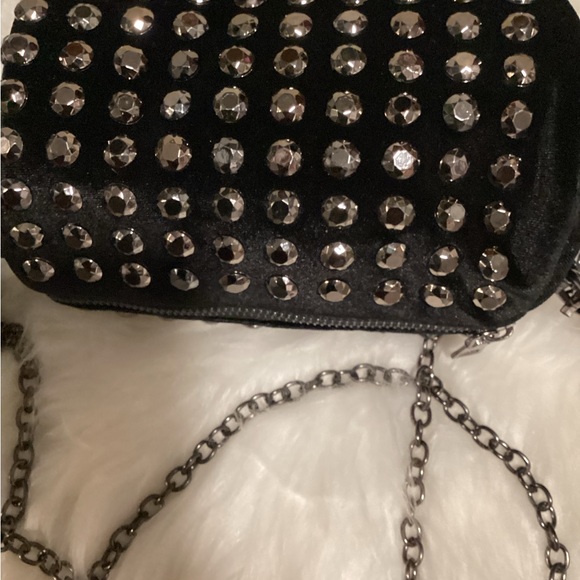 Black Velvet Fashion Karma Crossbody with Rhinestones. - Picture 7 of 9